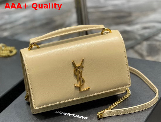 Saint Laurent Sunset Chain Wallet in Dark Beige Smooth Leather Replica