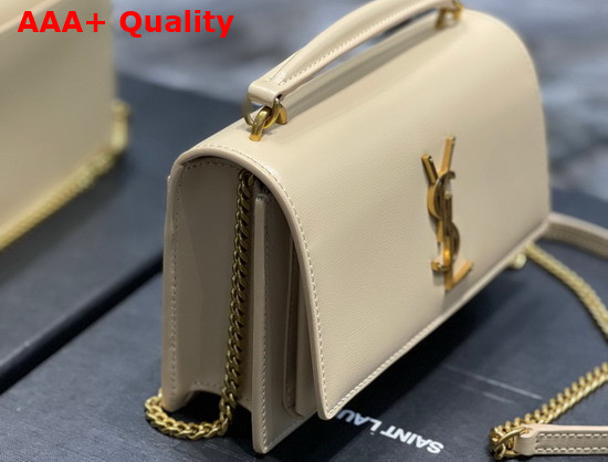 Saint Laurent Sunset Chain Wallet in Dark Beige Smooth Leather Replica