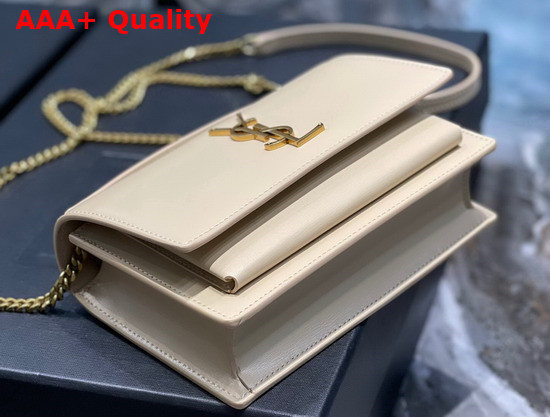 Saint Laurent Sunset Chain Wallet in Dark Beige Smooth Leather Replica