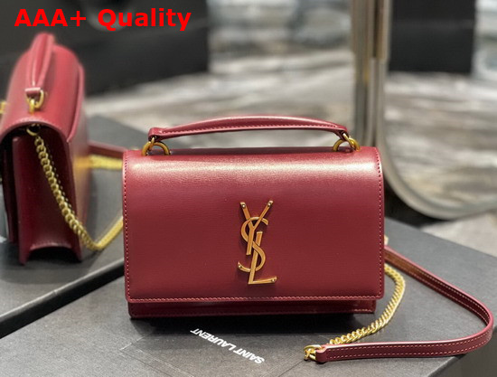 Saint Laurent Sunset Chain Wallet in Dark Red Smooth Leather Replica