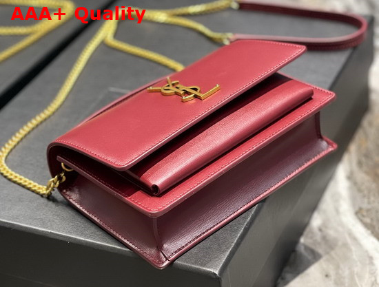 Saint Laurent Sunset Chain Wallet in Dark Red Smooth Leather Replica