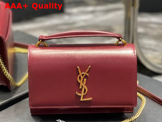 Saint Laurent Sunset Chain Wallet in Dark Red Smooth Leather Replica