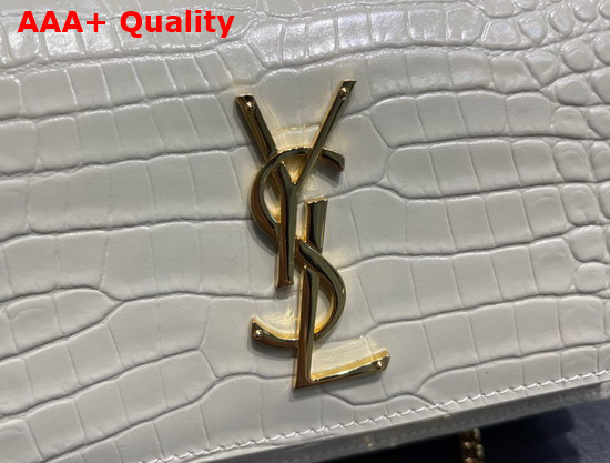 Saint Laurent Sunset Chain Wallet in Shiny Crocodile Embossed Leather Blanc Vintage Replica