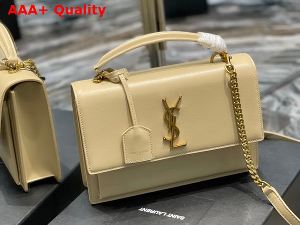 Saint Laurent Sunset Medium Top Handle in Beige Smooth Leather Replica