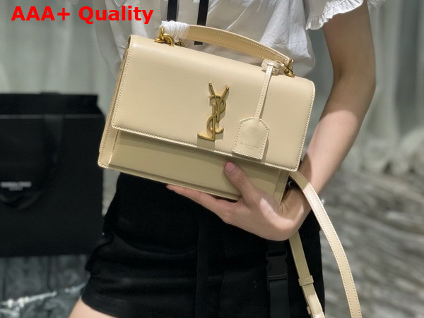 Saint Laurent Sunset Medium Top Handle in Beige Smooth Leather Replica