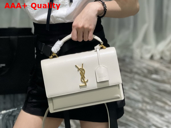 Saint Laurent Sunset Medium Top Handle in Smooth Leather Blanc Vintage Replica