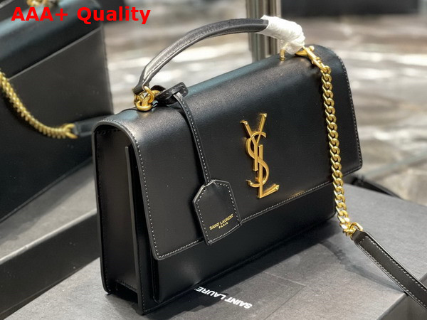 Saint Laurent Sunset Medium Top Handle in Smooth Leather Noir Replica