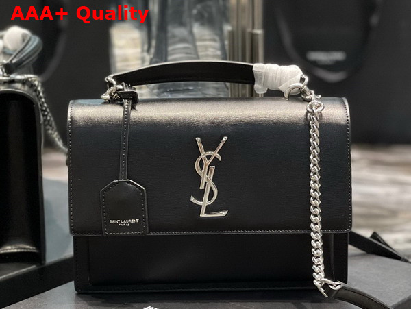 Saint Laurent Sunset Medium Top Handle in Smooth Leather Noir Replica