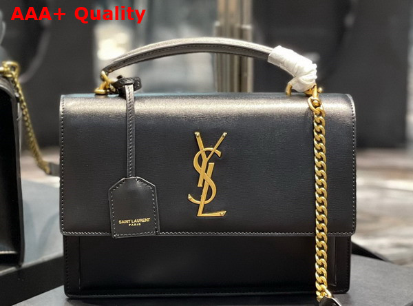 Saint Laurent Sunset Medium Top Handle in Smooth Leather Noir Replica