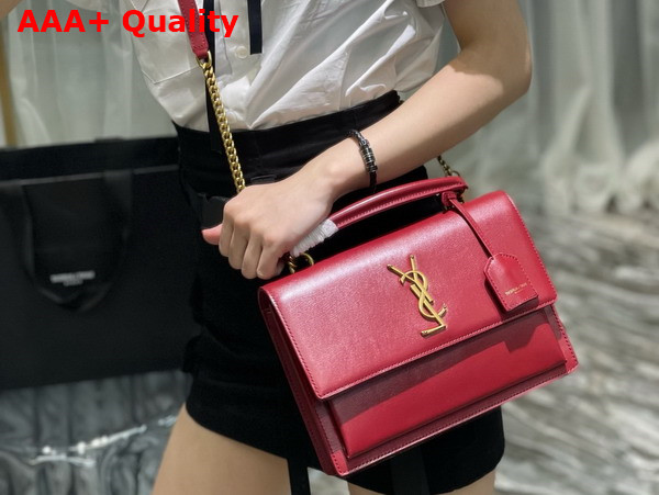 Saint Laurent Sunset Medium Top Handle in Smooth Leather Rouge Opyum Replica