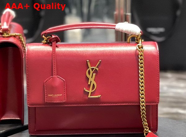 Saint Laurent Sunset Medium Top Handle in Smooth Leather Rouge Opyum Replica