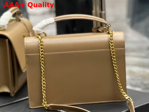 Saint Laurent Sunset Medium Top Handle in Taupe Smooth Leather Replica