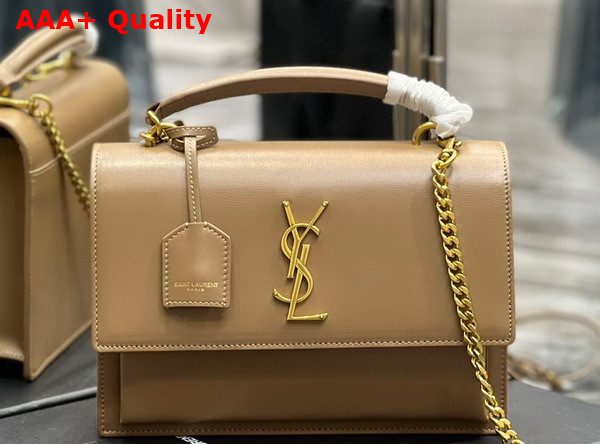 Saint Laurent Sunset Medium Top Handle in Taupe Smooth Leather Replica