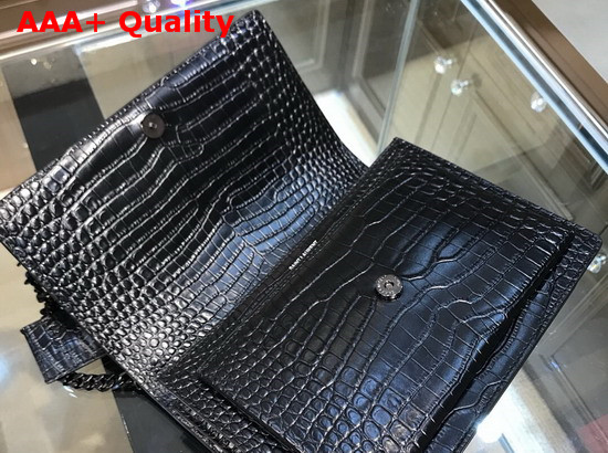 Saint Laurent Sunset Medium in Crocodile Embossed Shiny Leather Black Metal Hardware Replica