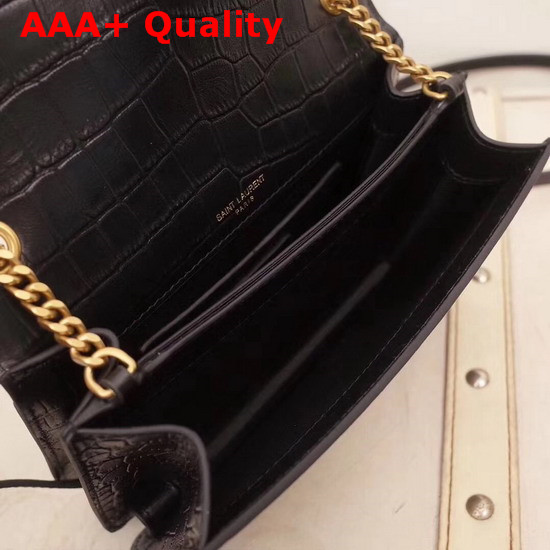 Saint Laurent Sunset Small in Supple Crocodile Embossed Leather Black Replica