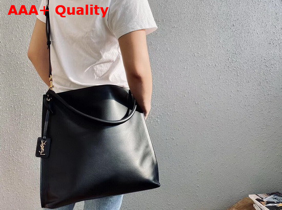 Saint Laurent Tag Hobo Bag in Black Smooth Saddle Leather Replica