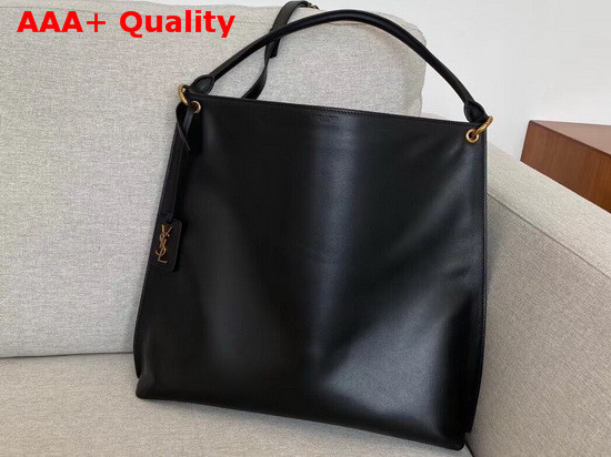 Saint Laurent Tag Hobo Bag in Black Smooth Saddle Leather Replica