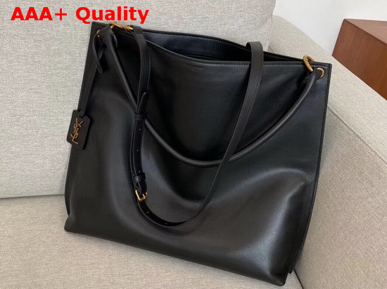 Saint Laurent Tag Hobo Bag in Black Smooth Saddle Leather Replica