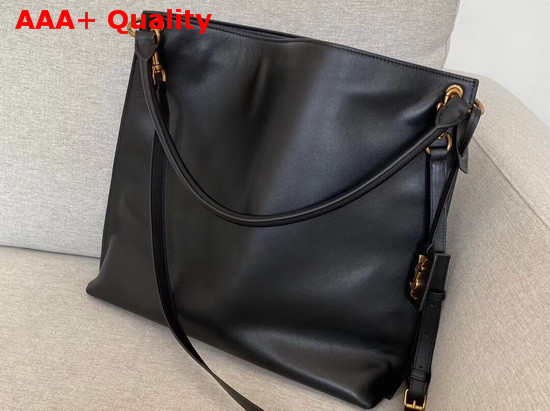 Saint Laurent Tag Hobo Bag in Black Smooth Saddle Leather Replica