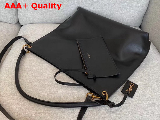 Saint Laurent Tag Hobo Bag in Black Smooth Saddle Leather Replica