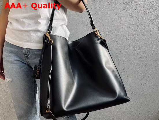 Saint Laurent Tag Hobo Bag in Black Smooth Saddle Leather Replica