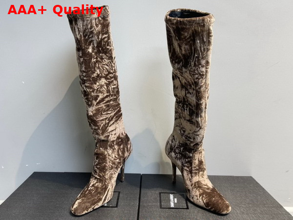 Saint Laurent Talia Boots in Taupe Velvet Replica