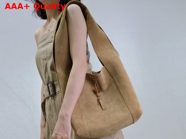 Saint Laurent Tanger Supple Hobo Bag in Biscuit Brown Suede Leather Replica