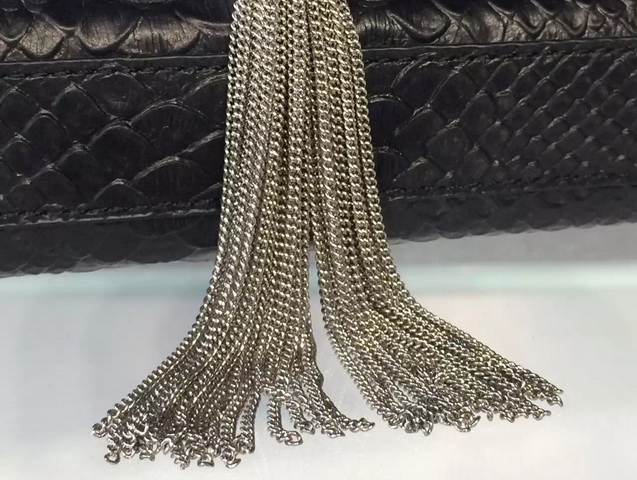 Saint Laurent Tassel Clutch In Black Python Embossed Leather for Sale