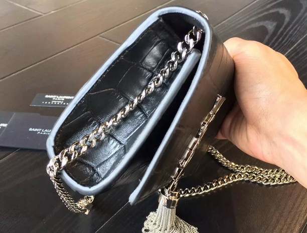 Saint Laurent Tassel Satchel In Black Crocodile for Sale