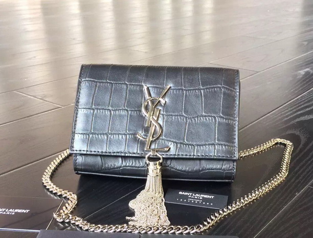 Saint Laurent Tassel Satchel In Black Crocodile for Sale