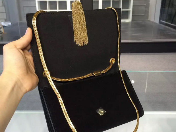 Saint Laurent Tassel Satchel In Black Suede Leather for Sale