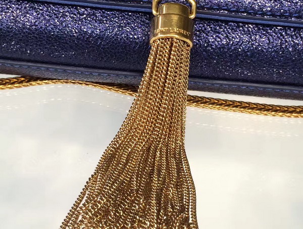 Saint Laurent Tassel Satchel in Blue Grained Metallic Leather for Sale