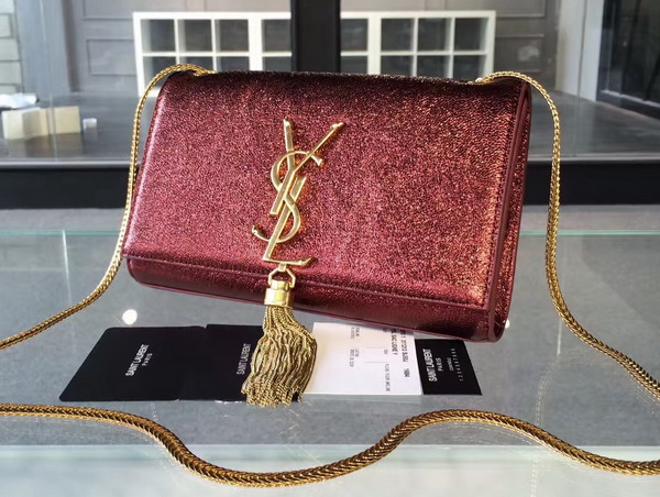 Saint Laurent Tassel Satchel in Red Grained Metallic Leather for Sale