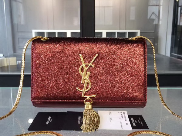 Saint Laurent Tassel Satchel in Red Grained Metallic Leather for Sale