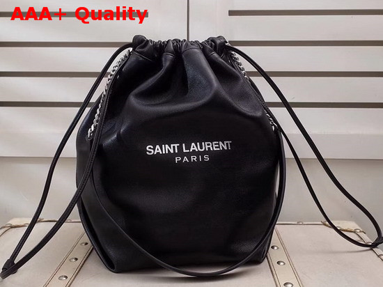 Saint Laurent Teddy Drawstring Bag in Black Smooth Leather Replica