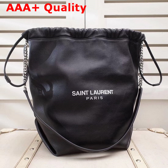 Saint Laurent Teddy Drawstring Bag in Black Smooth Leather Replica