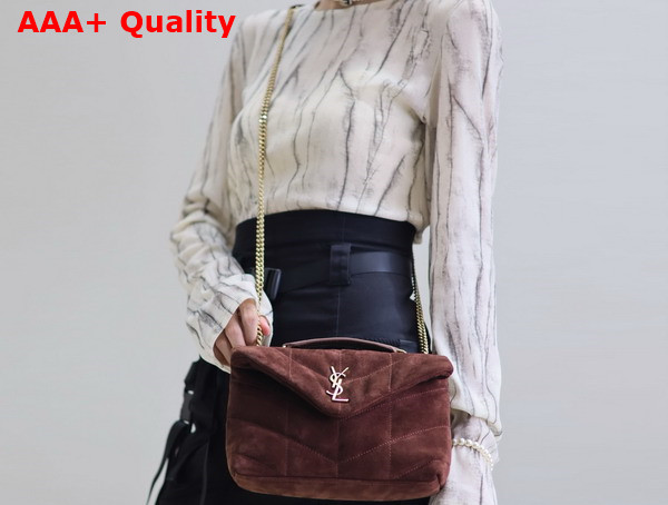 Saint Laurent Toy Puffer Bag in Brown Suede Leather Replica