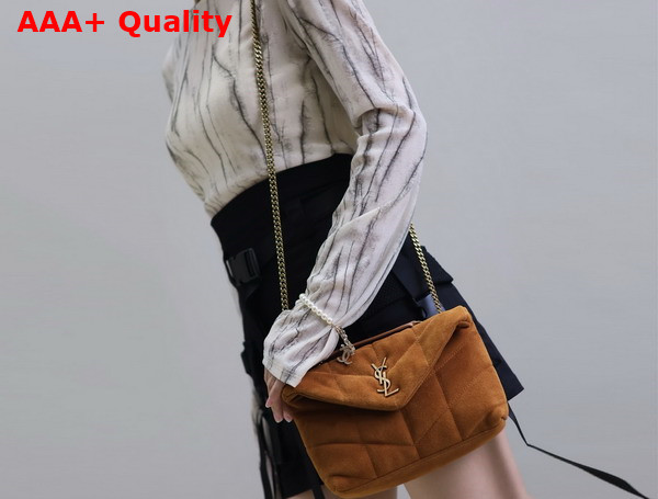 Saint Laurent Toy Puffer Bag in Camel Suede Leather Replica