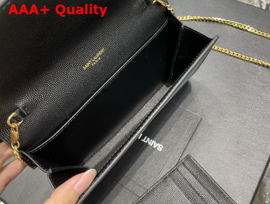 Saint Laurent Uptown Chain Wallet in Black Grain de Poudre Embossed Leather Replica