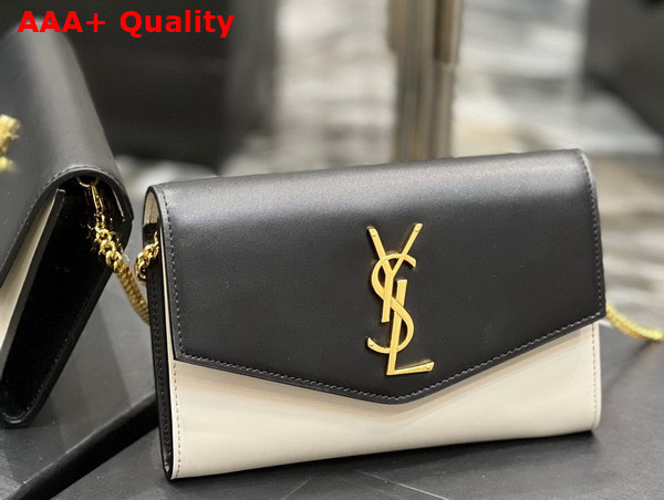 Saint Laurent Uptown Chain Wallet in Black and Blanc Smooth Leather Replica