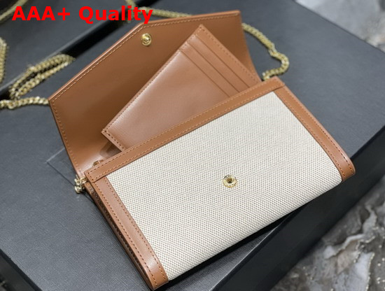 Saint Laurent Uptown Chain Wallet in Canvas and Smooth Leather Natural Beige Replica