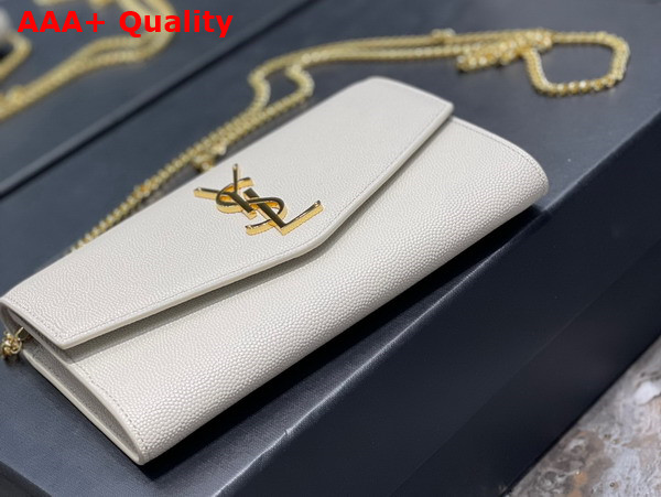 Saint Laurent Uptown Chain Wallet in Grain de Poudre Embossed Leather Blanc Vintage Replica