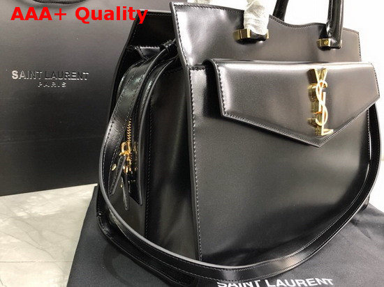 Saint Laurent Uptown Mediun Tote in Black Shiny Smooth Leather Replica