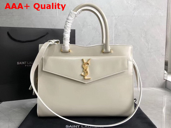 Saint Laurent Uptown Mediun Tote in Blanc Vintage Shiny Smooth Leather Replica