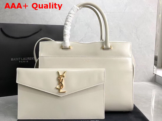 Saint Laurent Uptown Mediun Tote in Blanc Vintage Shiny Smooth Leather Replica