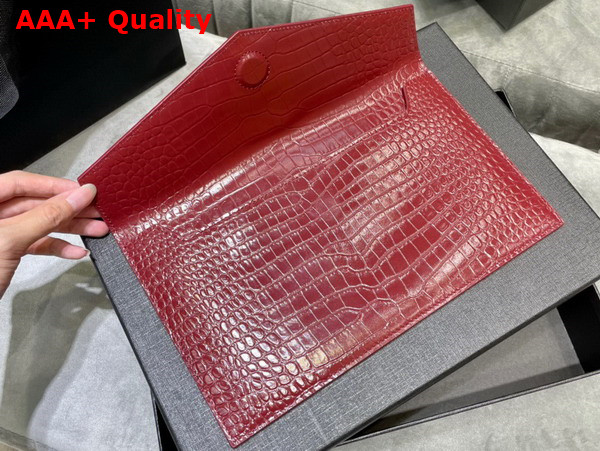 Saint Laurent Uptown Pouch in Crocodile Embossed Shiny Leather Rouge Legion Replica