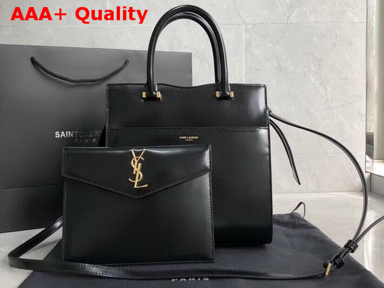 Saint Laurent Uptown Small Tote in Black Shiny Smooth Leather Replica