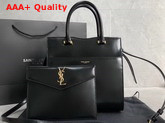 Saint Laurent Uptown Small Tote in Black Shiny Smooth Leather Replica