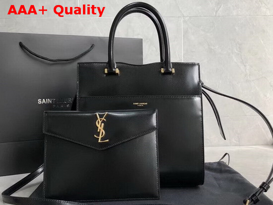 Saint Laurent Uptown Small Tote in Black Shiny Smooth Leather Replica