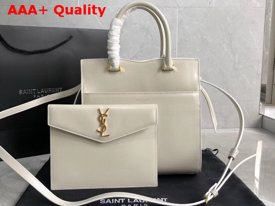 Saint Laurent Uptown Small Tote in Blanc Vintage Shiny Smooth Leather Replica